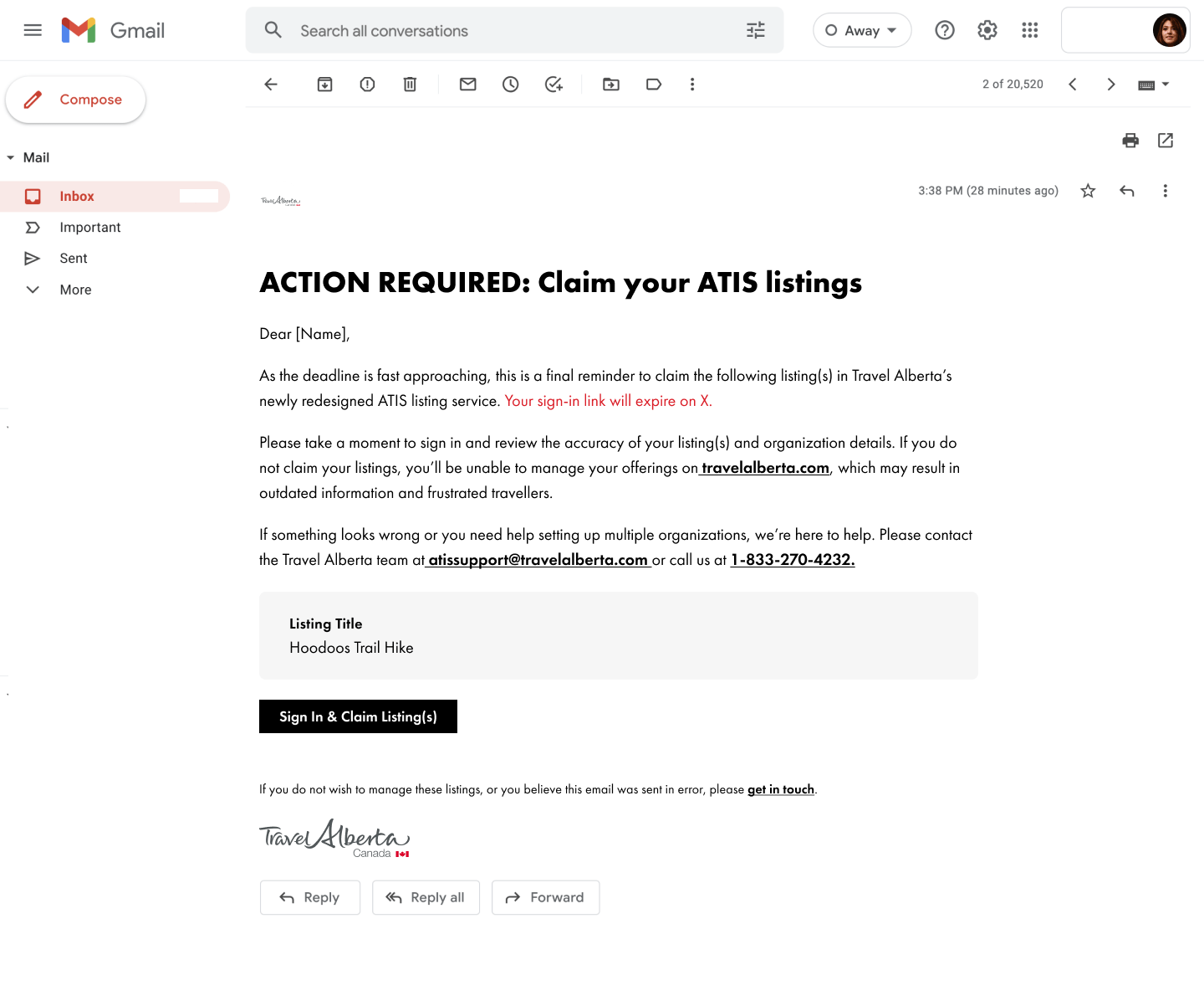 Migration Email - Reminder