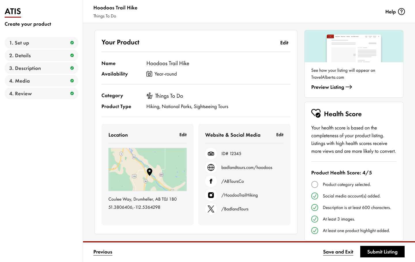 Create Listing - Overview